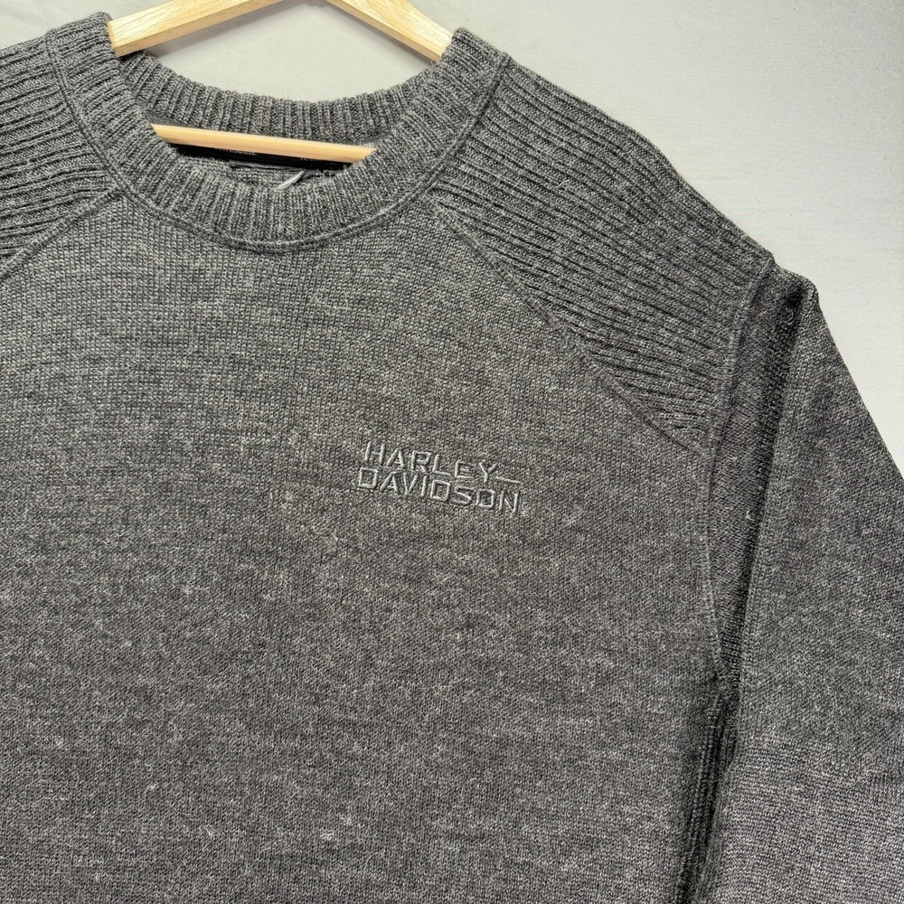 Harley Davidson Sweater Mens XL Gray Knit Motorcycle Riding Spell Out Warm